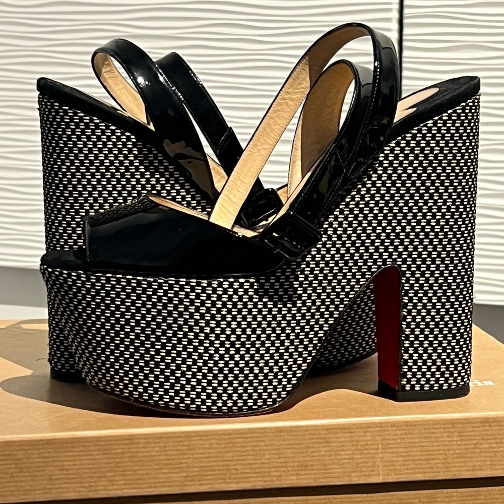 SUMMER VIBES! Christian Louboutin Super Dombasle 160 Black/Beige Wedges EU 39